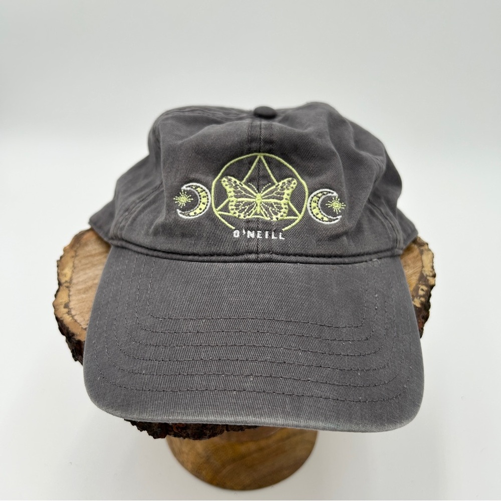 O’NEILL Charcoal Baseball Cap with Neon Butterfly + Moon Celestial Design